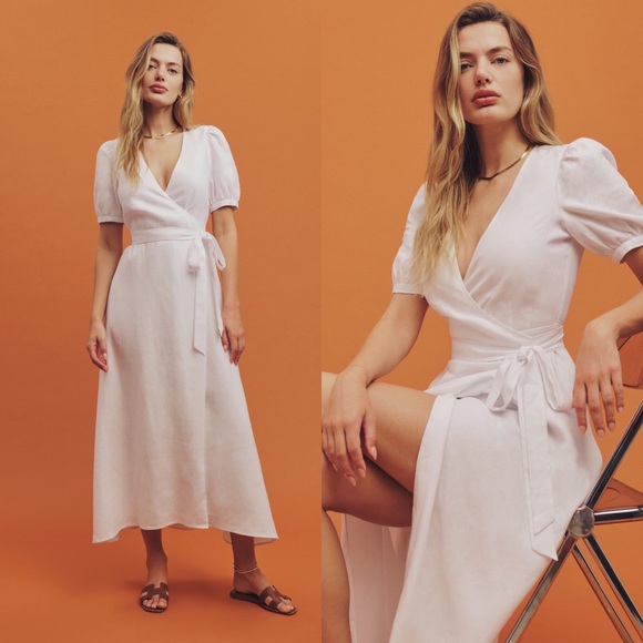 Reformation Dresses & Skirts - NWT Reformation Weiss White Linen Wrap Dress